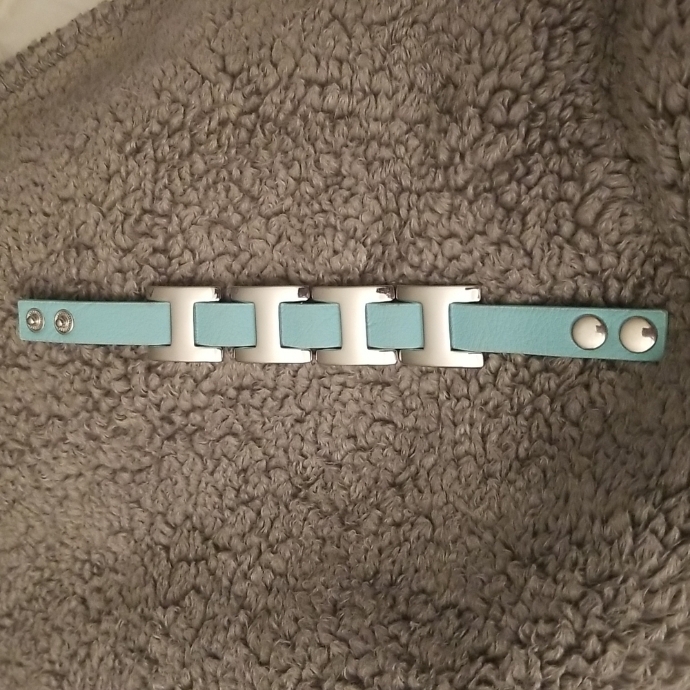 3 for $15.00 Silvertone and aqua leather bracelet